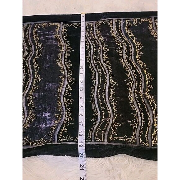 Scarf Shawl Velvety Burnout Stripe Tassled Black Purple Gold Womens 62 X 20 - Picture 9 of 9